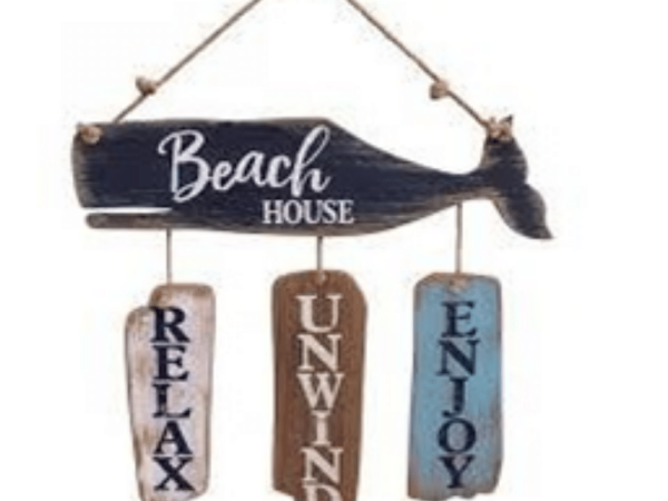 Wooden Whale Sign ''Beach House'' Decoration