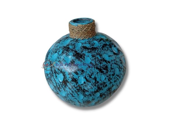 Round Blue Pot with Natural Rope Neck