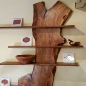 Triple wall shelves on rustic raw wood plank - RACK WALL