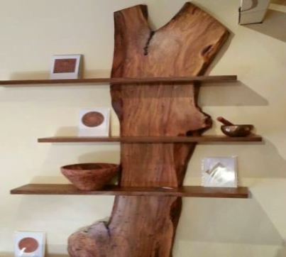 Triple wall shelves on rustic raw wood plank - RACK WALL